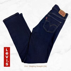 Levi’s 314 Shaping Straight Jeans Dark Wash Size 26 Mid Rise Stretch 30" length